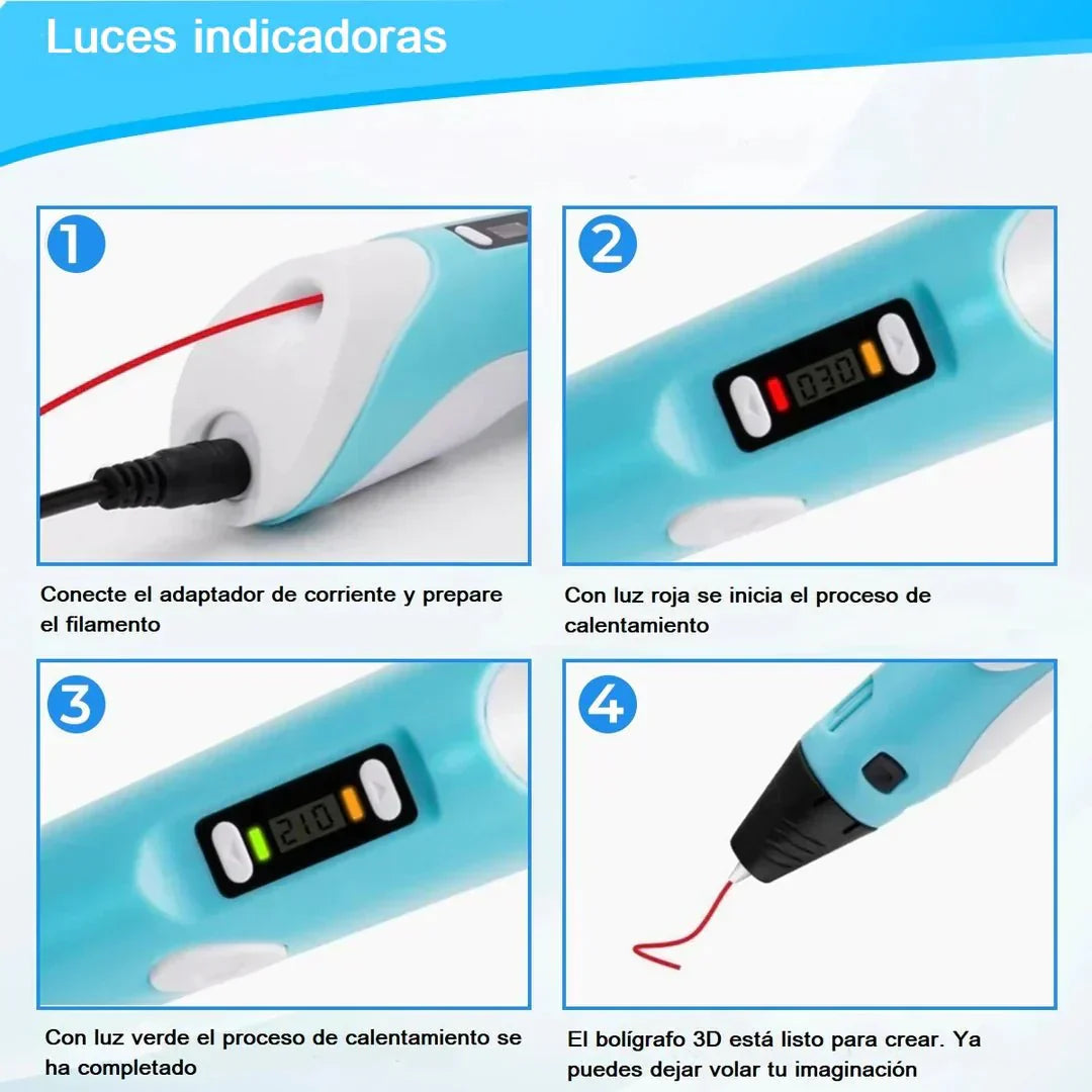 Bolígrafo 3D Inteligente con Pantalla LED: Creá Figuras Tridimensionales